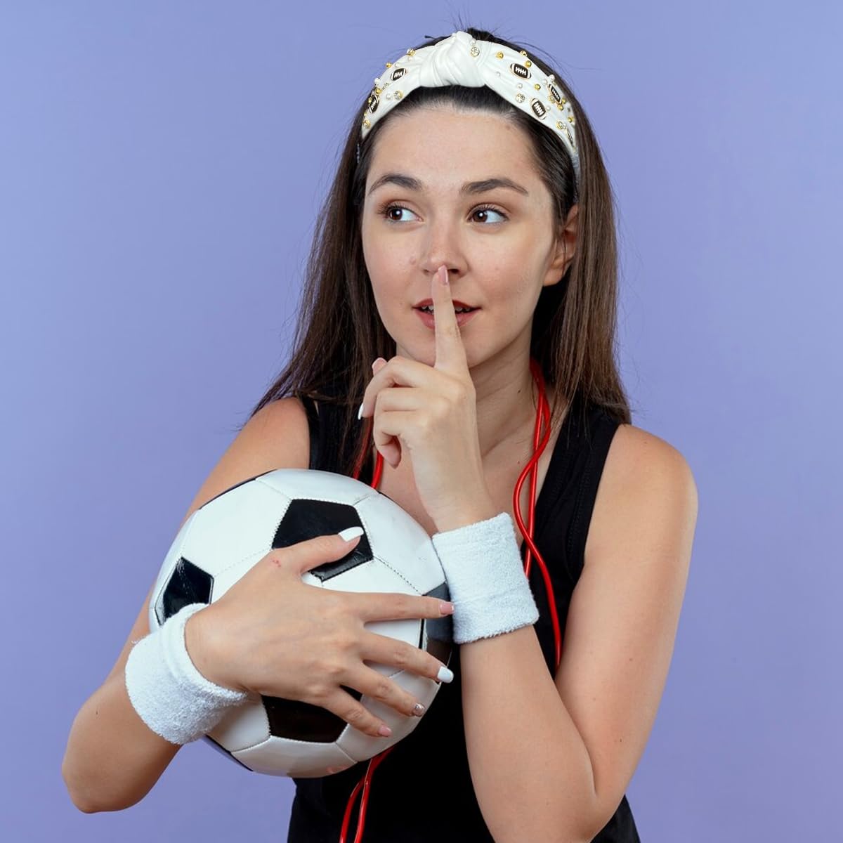 PALAY Wide Headband for Women Fashion Football Headband Pearl Jeweled Knot Hairband Rugby Embellishments Elegant Headbands Sports Fan Gifts - White PALAY Wide Headband for Women Fashion Football Headband Pearl Jeweled Knot Hairband Rugby Embellishments Elegant Headbands Sports Fan Gifts - White
